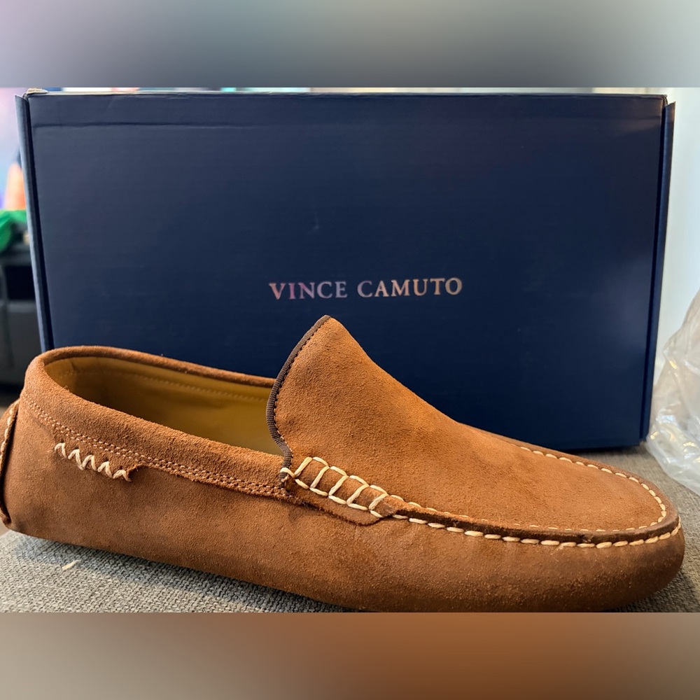 8 Vince Camuto Men's Suede Slip-On Loafers in Cognac Brown